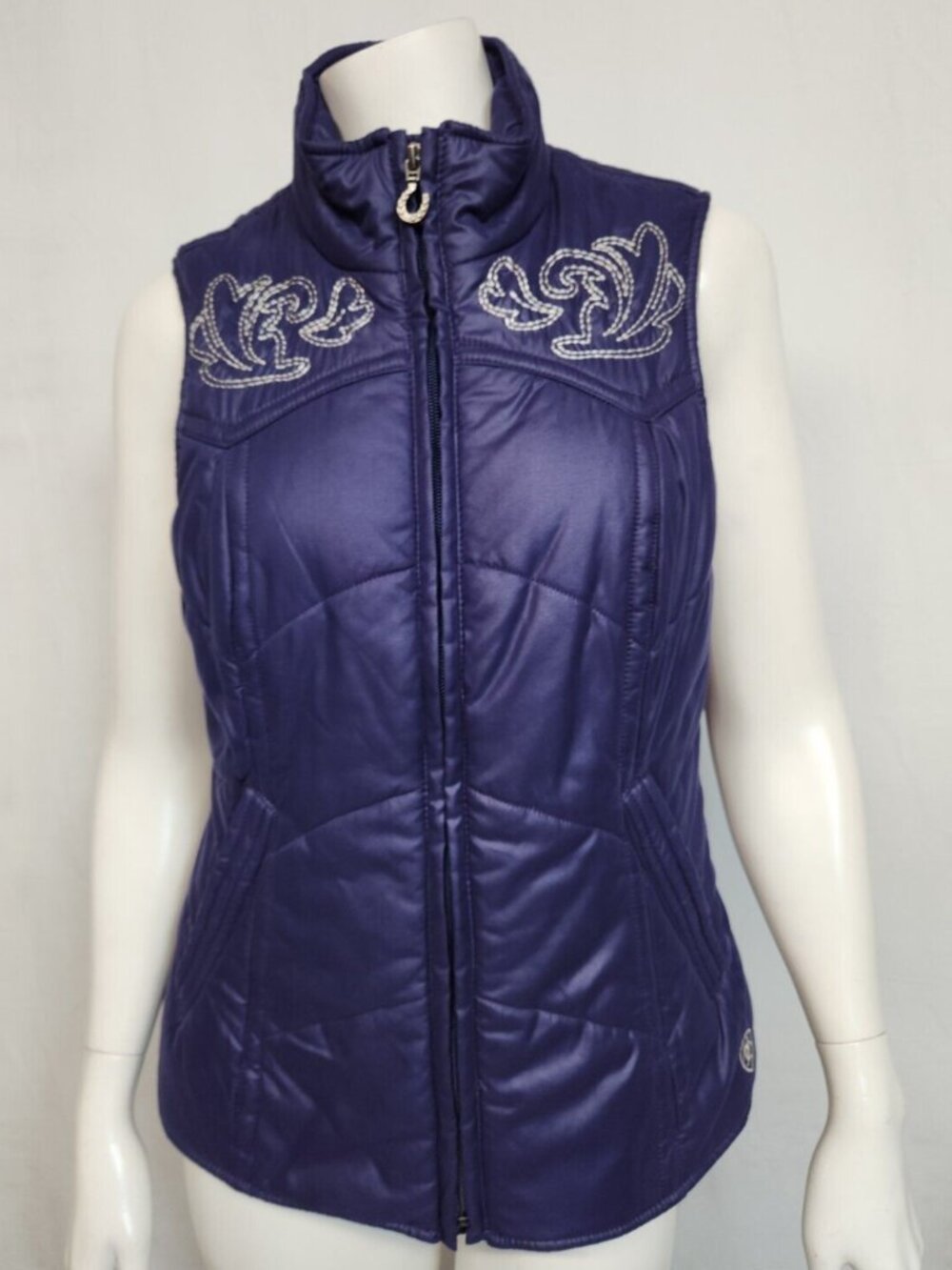 Ariat Women's Size M Blue Embroidered Western Wear Zip Up Puffer Vest